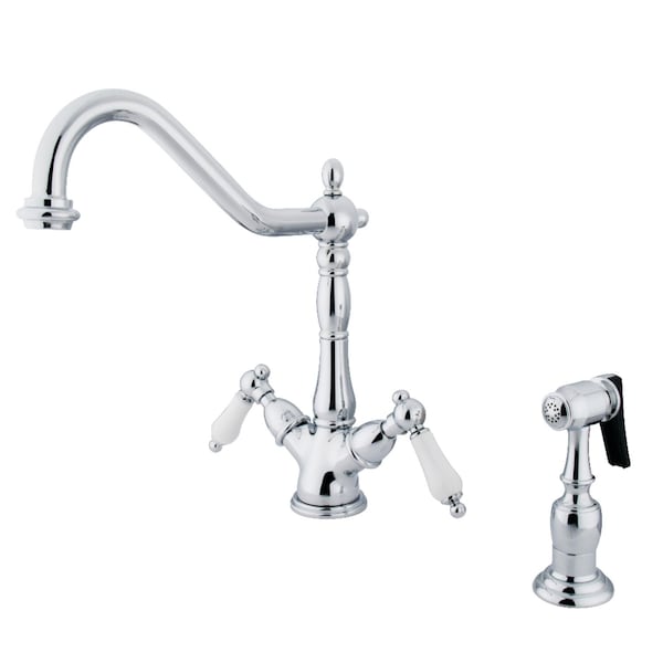 KS1231PLBS 2-Handle Kitchen Faucet W/Brass Sprayer & 8" Plate, Chrome